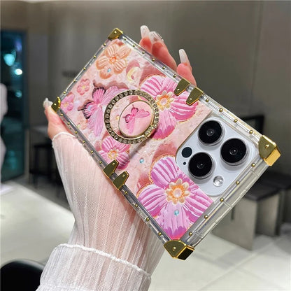 For iPhone 15 Pro Max Flower Butterfly Pattern TPU+PC Phone Cover with Ring Kickstand