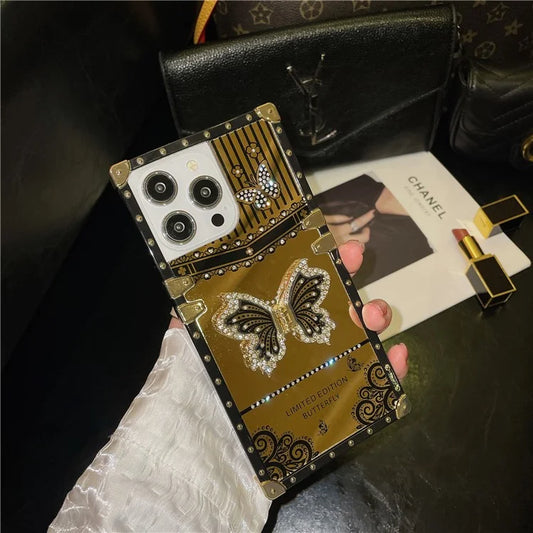For iPhone 14 Pro Max Electroplated Cover TPU+PC Drop-Proof Phone Case with Butterfly Kickstand