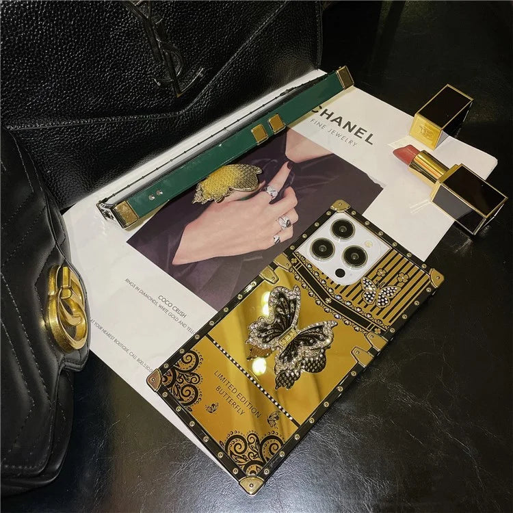 For iPhone 14 Pro Max Electroplated Cover TPU+PC Drop-Proof Phone Case with Butterfly Kickstand