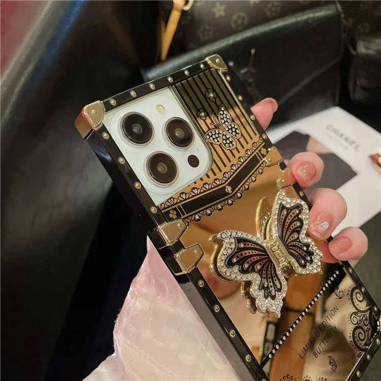For iPhone 14 Pro Max Electroplated Cover TPU+PC Drop-Proof Phone Case with Butterfly Kickstand
