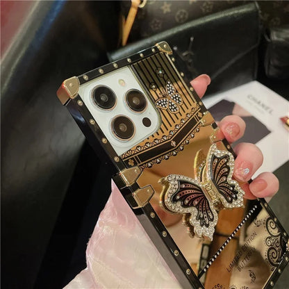 For iPhone 14 Pro Max Electroplated Cover TPU+PC Drop-Proof Phone Case with Butterfly Kickstand