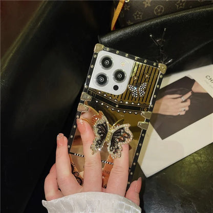 For iPhone 14 Pro Max Electroplated Cover TPU+PC Drop-Proof Phone Case with Butterfly Kickstand