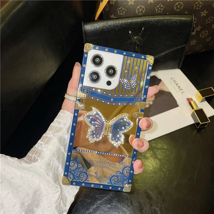 For iPhone 14 Pro Max Electroplated Cover TPU+PC Drop-Proof Phone Case with Butterfly Kickstand