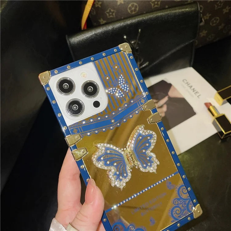 For iPhone 14 Pro Max Electroplated Cover TPU+PC Drop-Proof Phone Case with Butterfly Kickstand