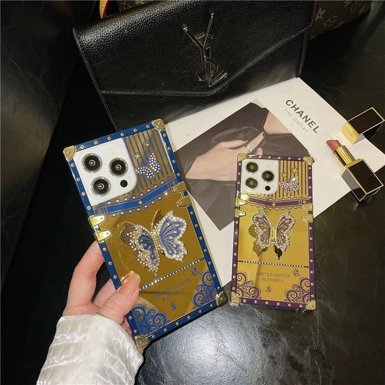 For iPhone 14 Pro Max Electroplated Cover TPU+PC Drop-Proof Phone Case with Butterfly Kickstand