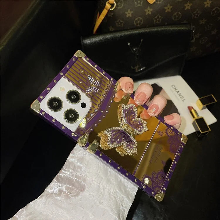 For iPhone 14 Pro Max Electroplated Cover TPU+PC Drop-Proof Phone Case with Butterfly Kickstand