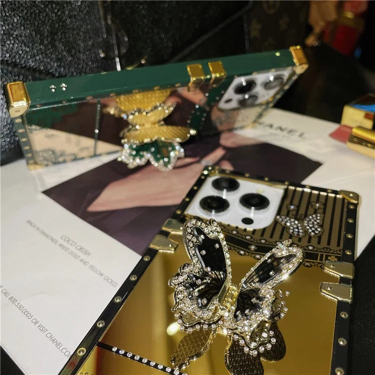 For iPhone 14 Pro Max Electroplated Cover TPU+PC Drop-Proof Phone Case with Butterfly Kickstand