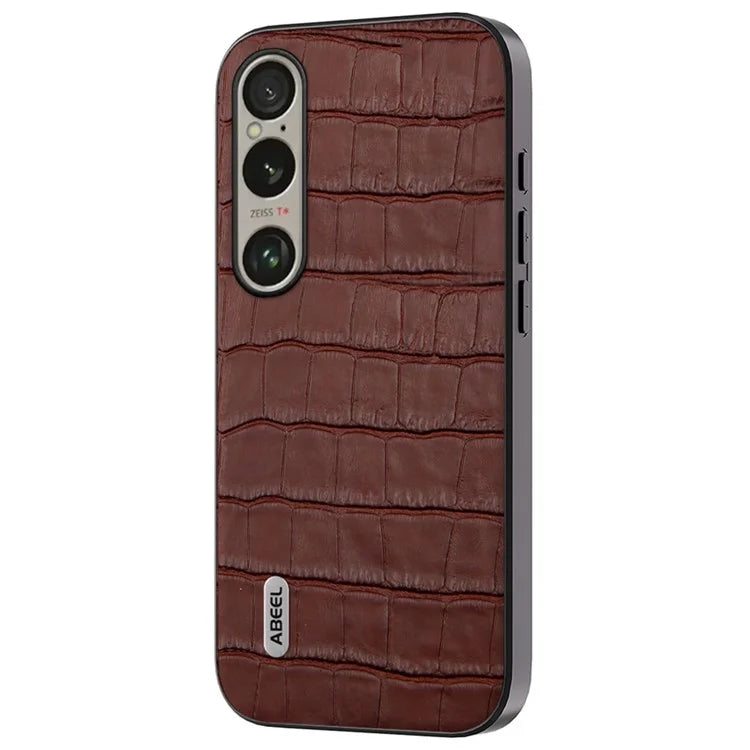 ABEEL For Sony Xperia 1 VI Shockproof Phone Case Genuine Cow Leather+PC+TPU Hybrid Cover
