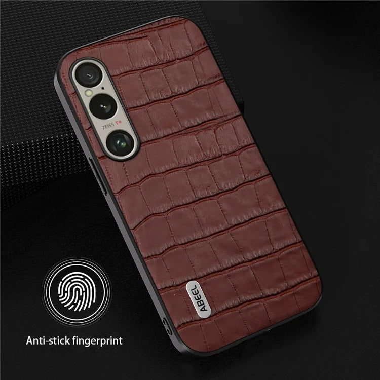 ABEEL For Sony Xperia 1 VI Shockproof Phone Case Genuine Cow Leather+PC+TPU Hybrid Cover
