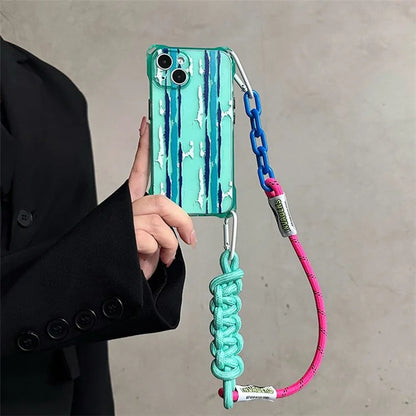 TPU Phone Cover for iPhone 14 Cases Pattern Design Cell Phone Shell with Carrying Strap