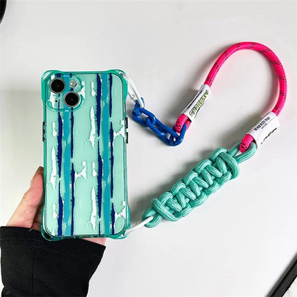 TPU Phone Cover for iPhone 14 Cases Pattern Design Cell Phone Shell with Carrying Strap