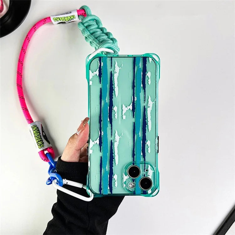TPU Phone Cover for iPhone 14 Cases Pattern Design Cell Phone Shell with Carrying Strap