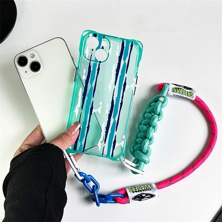 TPU Phone Cover for iPhone 14 Cases Pattern Design Cell Phone Shell with Carrying Strap