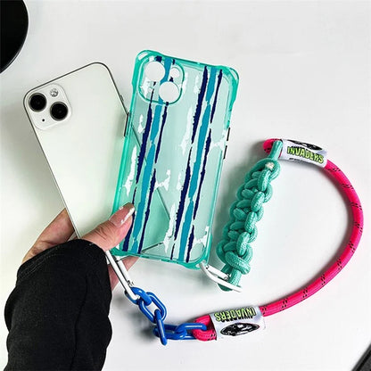 TPU Phone Cover for iPhone 14 Cases Pattern Design Cell Phone Shell with Carrying Strap