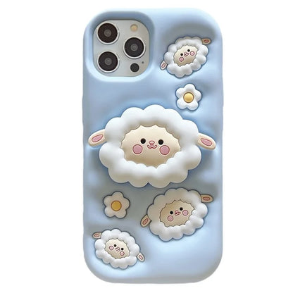 For iPhone 15 Pro Cover Sheep Shape Kickstand Silicone Protection Phone Case