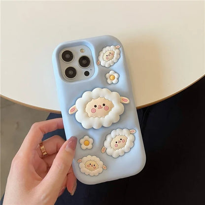 For iPhone 15 Pro Cover Sheep Shape Kickstand Silicone Protection Phone Case