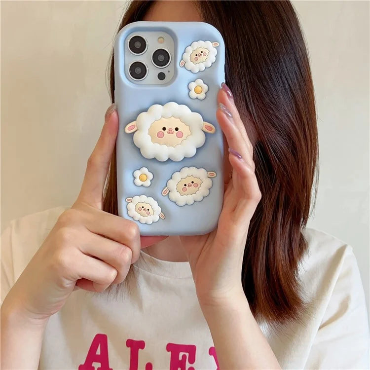 For iPhone 14 Pro Max Wholesale Phone Case Silicone Sheep Shape Kickstand Cellphone Cover