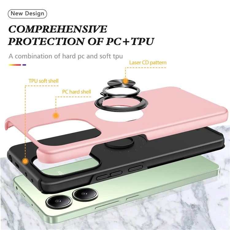 For Xiaomi Redmi Note 13 4G Case Anti-Drop PC+TPU Protective Cover with Rotary Kickstand