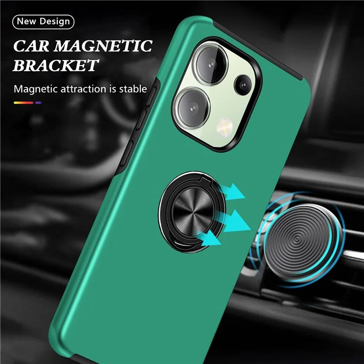 For Xiaomi Redmi Note 13 4G Case Anti-Drop PC+TPU Protective Cover with Rotary Kickstandish Green