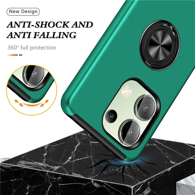 For Xiaomi Redmi Note 13 4G Case Anti-Drop PC+TPU Protective Cover with Rotary Kickstandish Green