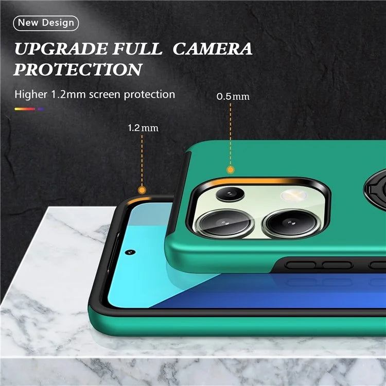 For Xiaomi Redmi Note 13 4G Case Anti-Drop PC+TPU Protective Cover with Rotary Kickstandish Green