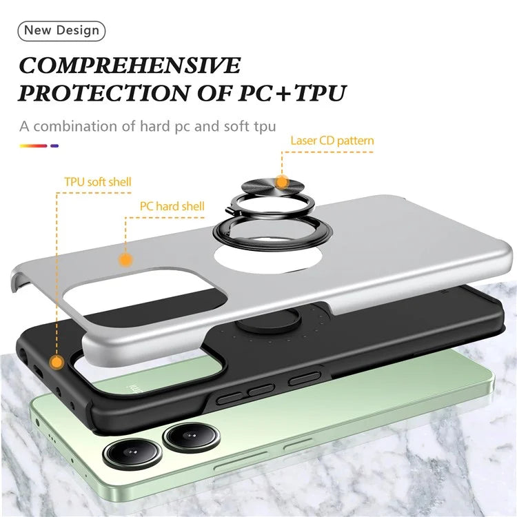 For Xiaomi Redmi Note 13 4G Case Anti-Drop PC+TPU Protective Cover with Rotary Kickstand