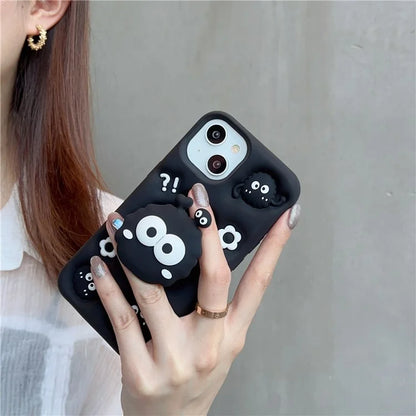 For iPhone 14 Cover Cartoon Briquette Kickstand Shockproof Silicone Phone Case