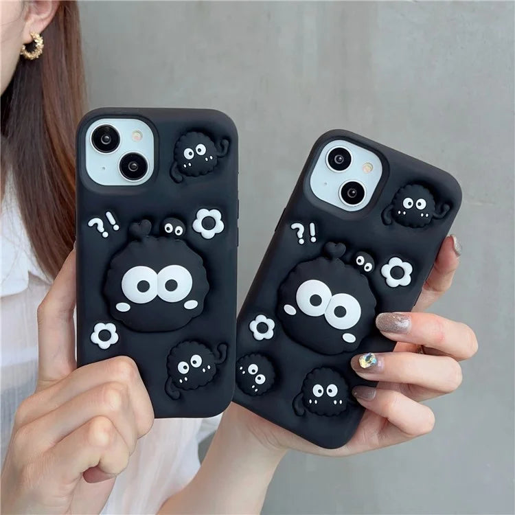 For iPhone 14 Cover Cartoon Briquette Kickstand Shockproof Silicone Phone Case