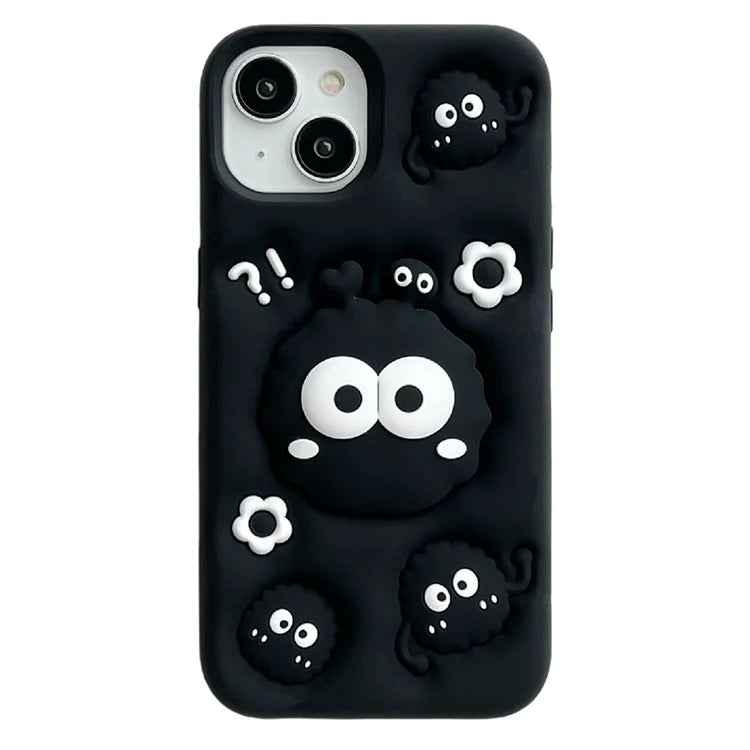 For iPhone 15 Cover Cartoon Briquette Kickstand Drop-Proof Silicone Phone Case