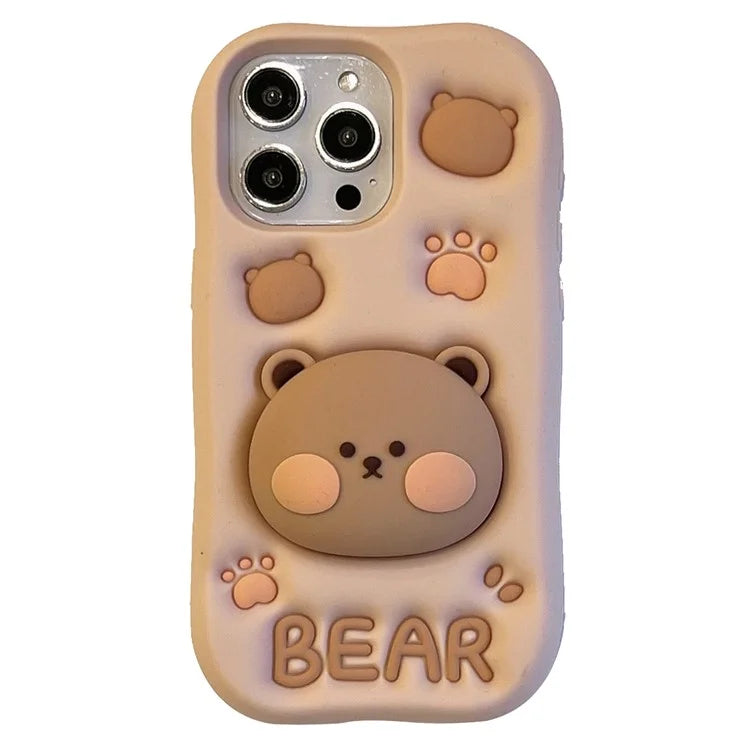 For iPhone 14 Pro Max Shockproof Case Bear Head Shaped Kickstand Wholesale Silicone Mobile Phone Cover