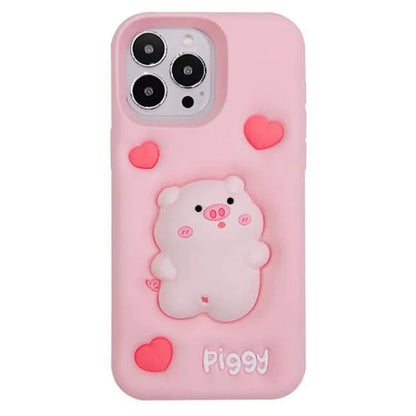 For iPhone 14 Pro Max Back Case Cute Decompression Pig Decor Silicone Phone Cover