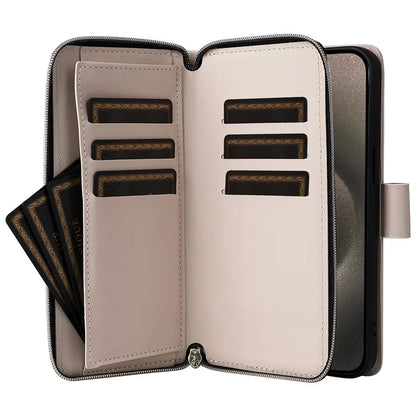 For iPhone 15 Pro Max Case PU Leather Zipper Handbag Purse Flip Phone Cover with Straps