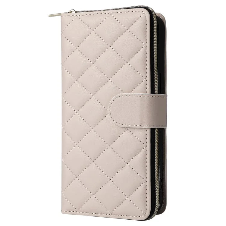 For iPhone 15 Pro Max Case PU Leather Zipper Handbag Purse Flip Phone Cover with Straps