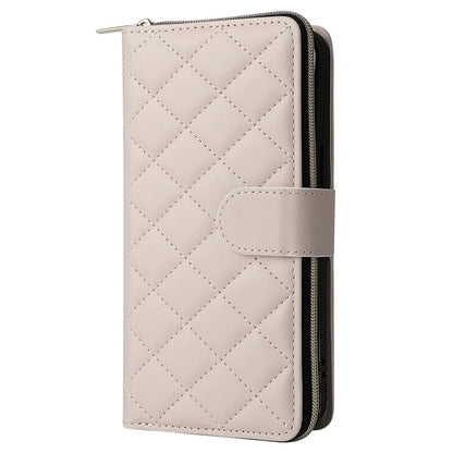 For iPhone 15 Pro Max Case PU Leather Zipper Handbag Purse Flip Phone Cover with Straps