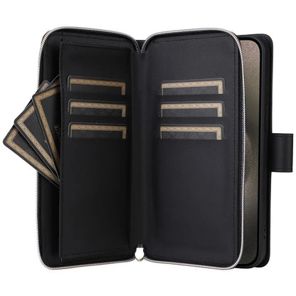 For iPhone 15 Pro Max Case PU Leather Zipper Handbag Purse Flip Phone Cover with Straps