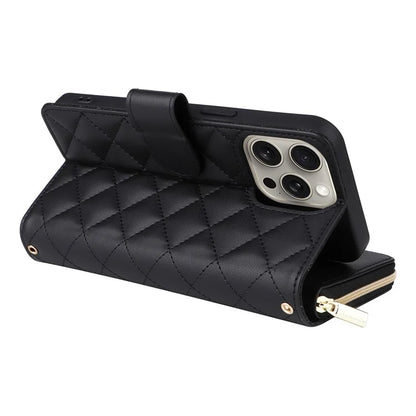 For iPhone 15 Pro Max Case PU Leather Zipper Handbag Purse Flip Phone Cover with Straps