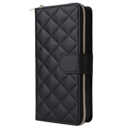 For iPhone 15 Pro Max Case PU Leather Zipper Handbag Purse Flip Phone Cover with Straps