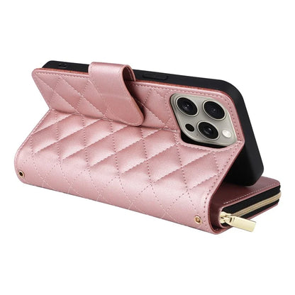 For iPhone 15 Pro Max Case PU Leather Zipper Handbag Purse Flip Phone Cover with Straps