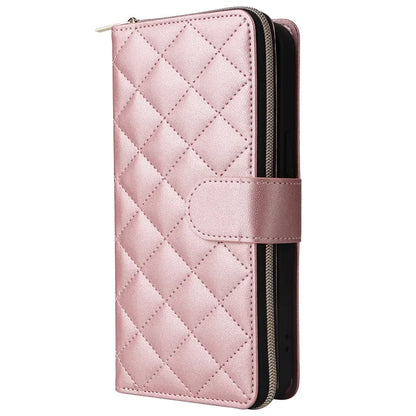 For iPhone 15 Pro Max Case PU Leather Zipper Handbag Purse Flip Phone Cover with Straps