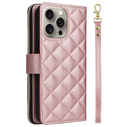 For iPhone 15 Pro Max Case PU Leather Zipper Handbag Purse Flip Phone Cover with Straps