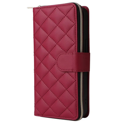For iPhone 15 Pro Max Case PU Leather Zipper Handbag Purse Flip Phone Cover with Straps
