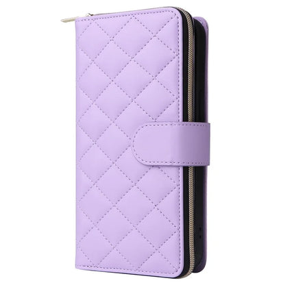 For iPhone 15 Pro Max Case PU Leather Zipper Handbag Purse Flip Phone Cover with Straps
