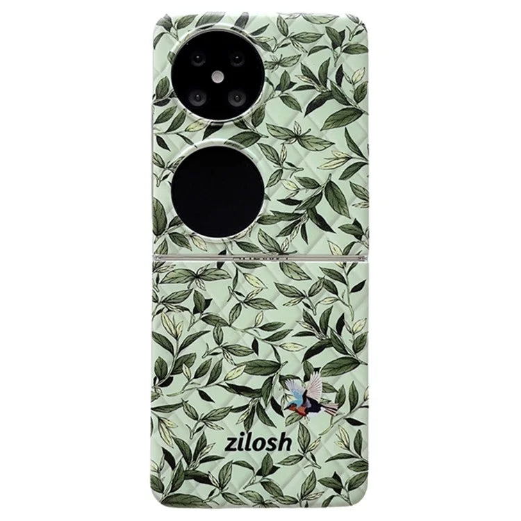 For Huawei Pocket 2 Case Leaves Pattern Leather+PC Folding Phone Cover
