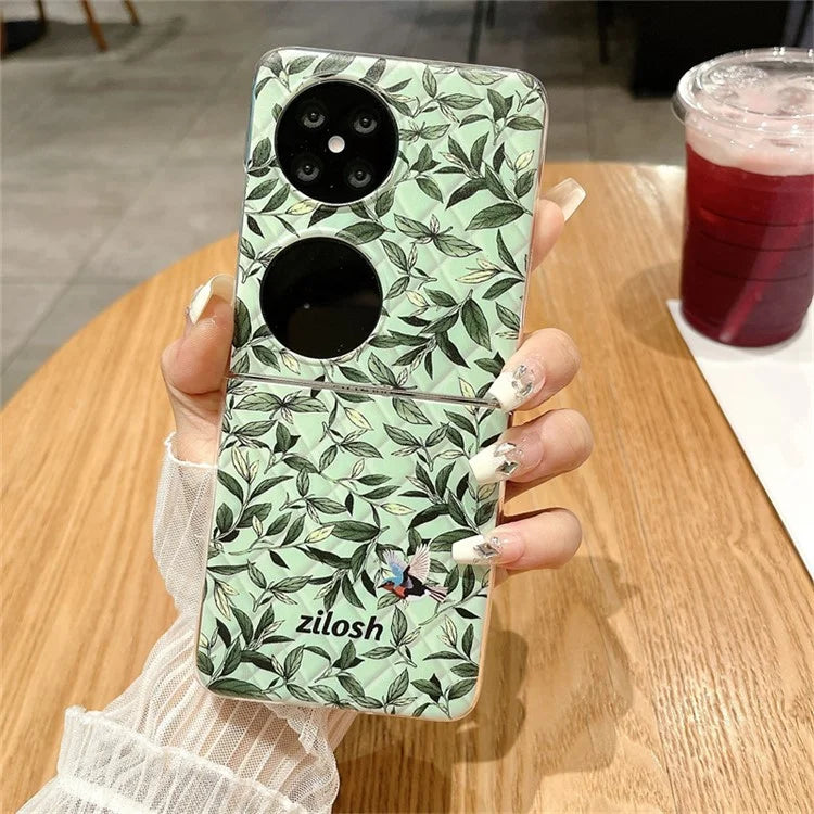 For Huawei Pocket 2 Case Leaves Pattern Leather+PC Folding Phone Cover