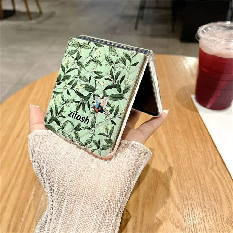 For Huawei Pocket 2 Case Leaves Pattern Leather+PC Folding Phone Cover
