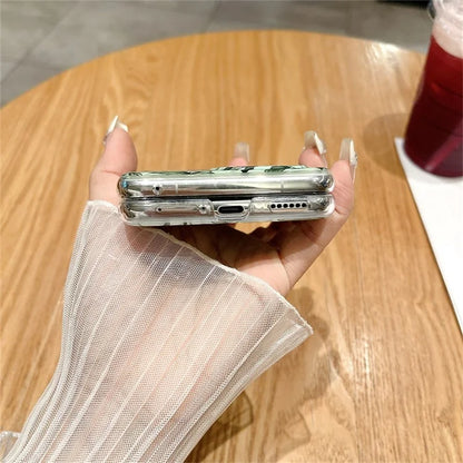 For Huawei Pocket 2 Case Leaves Pattern Leather+PC Folding Phone Cover