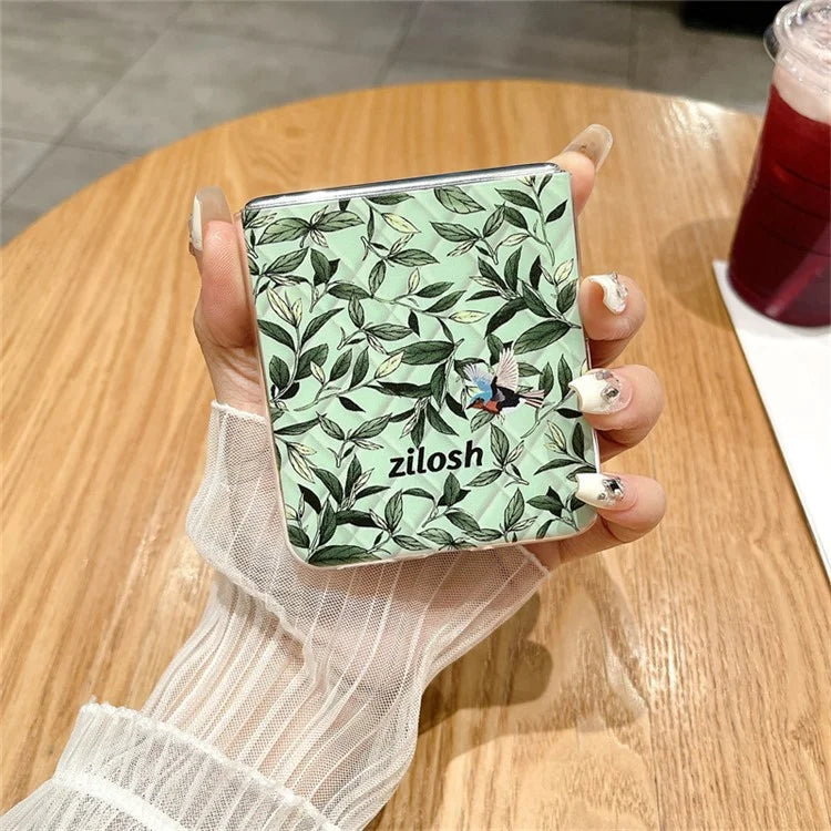 For Huawei Pocket 2 Case Leaves Pattern Leather+PC Folding Phone Cover