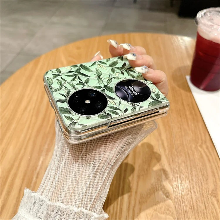 For Huawei Pocket 2 Case Leaves Pattern Leather+PC Folding Phone Cover