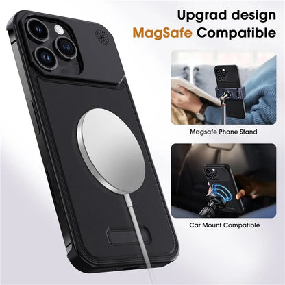 For iPhone 13 Pro Case Compatible with MagSafe Leather+Aluminium Alloy Aromatherapy Phone Cover