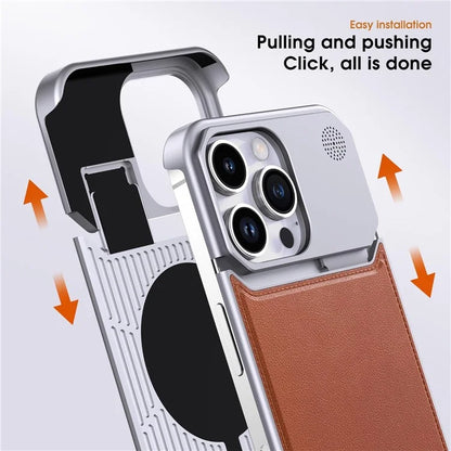 For iPhone 13 Pro Case Compatible with MagSafe Leather+Aluminium Alloy Aromatherapy Phone Cover